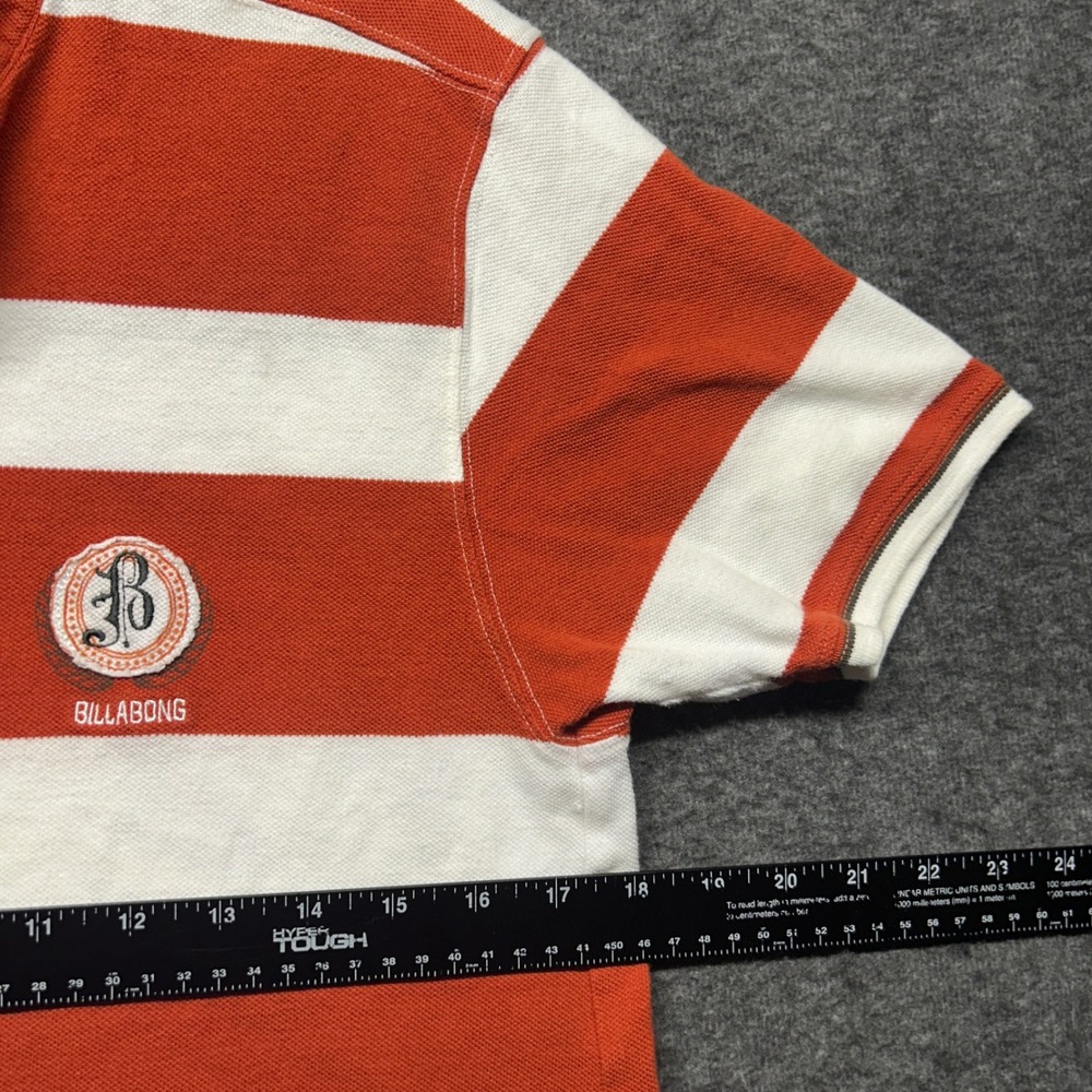 Vintage Billabong Mens Polo Shirt Medium Orange Striped Short Sleeve Slim Fit - Picture 5 of 6